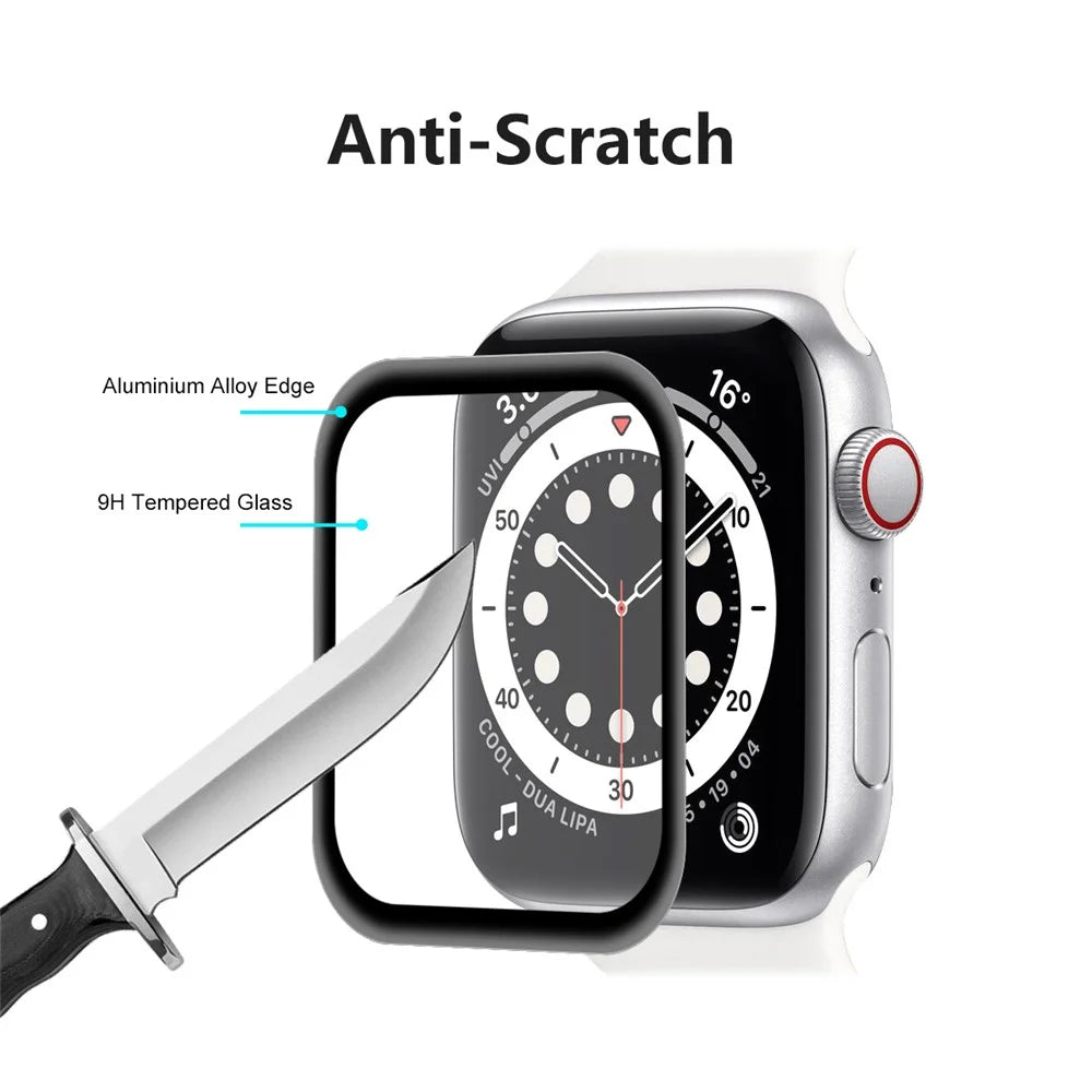 HAT PRINCE 2Pcs / Set 0.2mm 9H Full Covering 3D Aluminum Alloy Edge Tempered Glass Screen Protector for Apple Watch SE3 / SE2 / SE1 / 6 / 5 / 4 44mm - 5