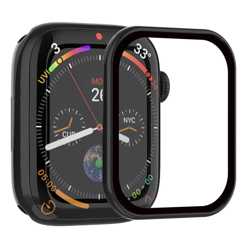 RURIHAI Tempered Glass Screen Film for Apple Watch Series SE3 / SE2 / SE1 / 6 / 5 / 4 44mm PC Frame Watch Screen Protector - Black - 1