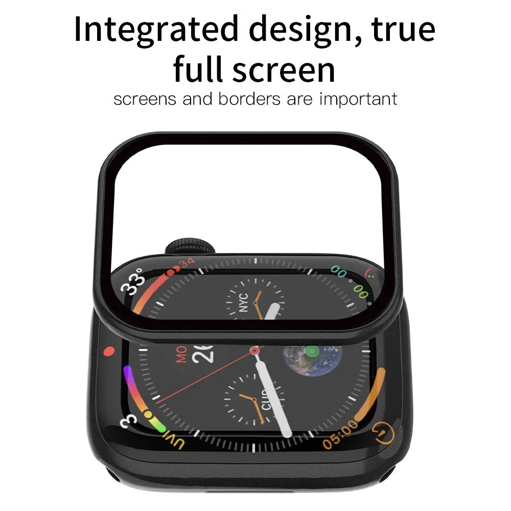 RURIHAI Tempered Glass Screen Film for Apple Watch Series SE3 / SE2 / SE1 / 6 / 5 / 4 44mm PC Frame Watch Screen Protector - Black - 2