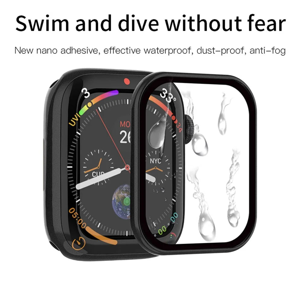 RURIHAI Tempered Glass Screen Film for Apple Watch Series SE3 / SE2 / SE1 / 6 / 5 / 4 44mm PC Frame Watch Screen Protector - Black - 4