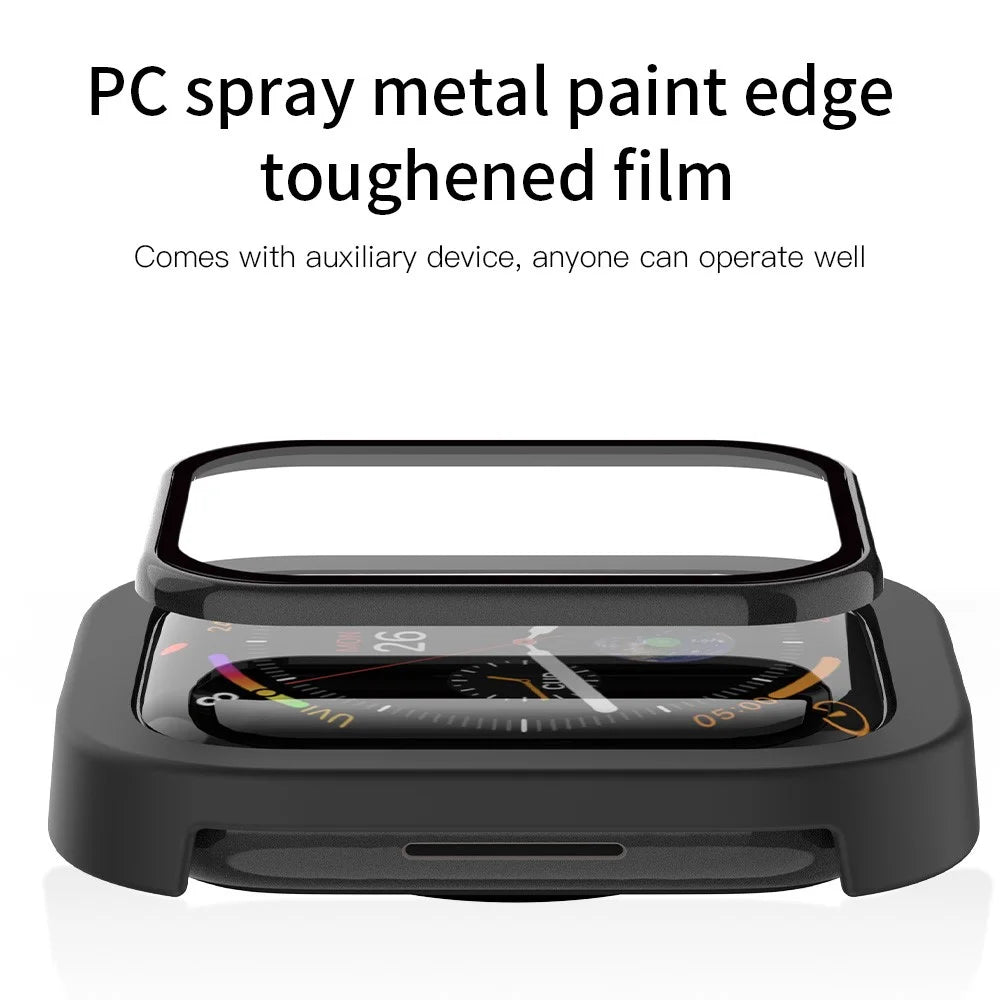 RURIHAI Tempered Glass Screen Film for Apple Watch Series SE3 / SE2 / SE1 / 6 / 5 / 4 44mm PC Frame Watch Screen Protector - Black - 5