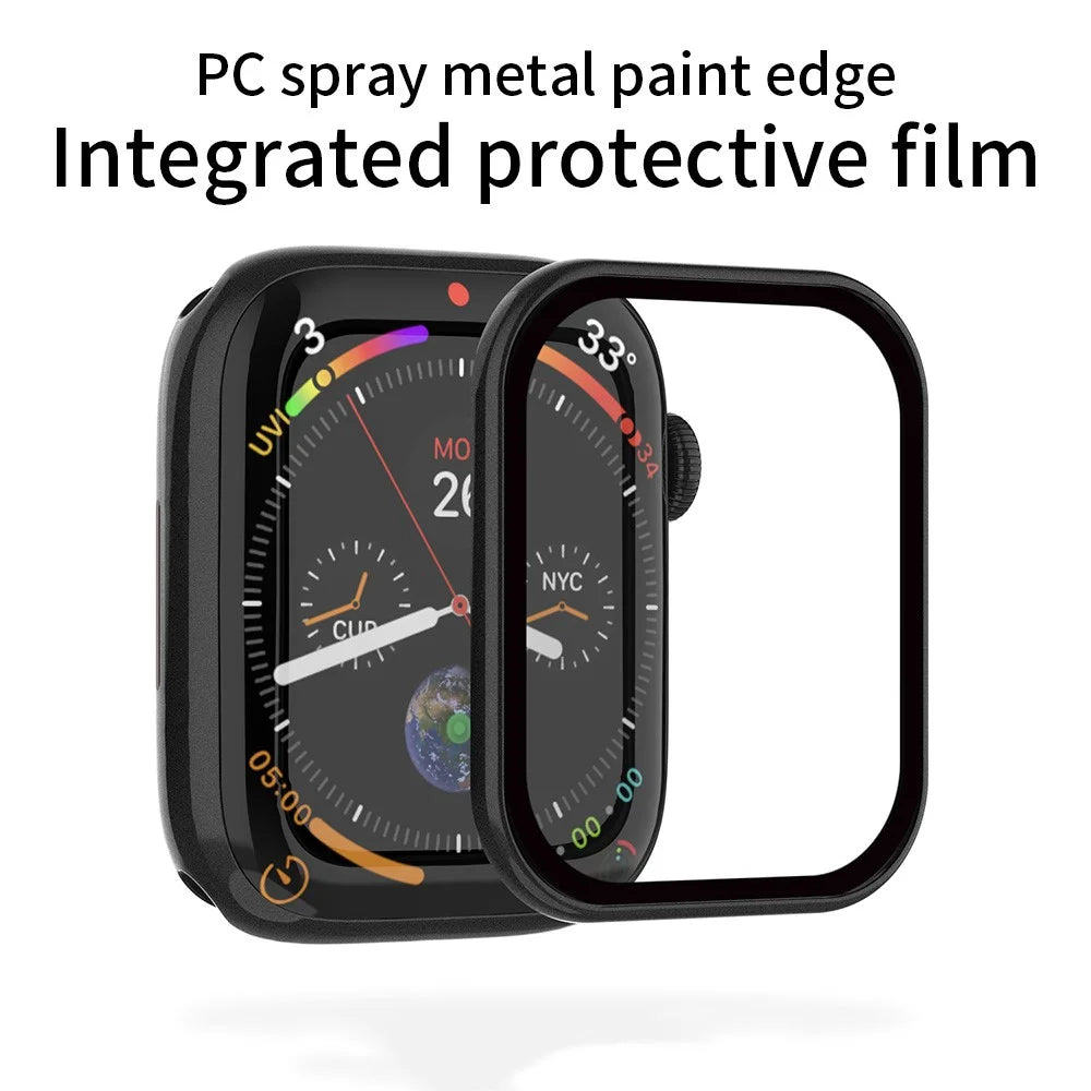 RURIHAI Tempered Glass Screen Film for Apple Watch Series 9 / 8 / 7 41mm PC Frame Watch Screen Protector - Black - 3