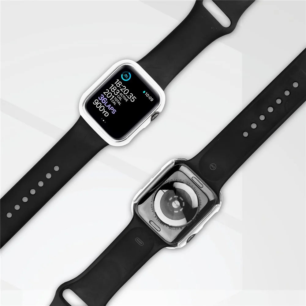 Electroplating PC Smart Watch Case Shell with Tempered Glass Film for Apple Watch Series 1/2/3 42mm - White/Silver - 5