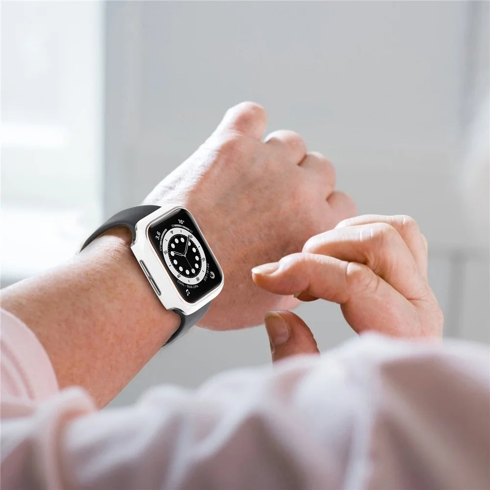 Electroplating PC Smart Watch Case Shell with Tempered Glass Film for Apple Watch Series 1/2/3 42mm - White/Silver - 6