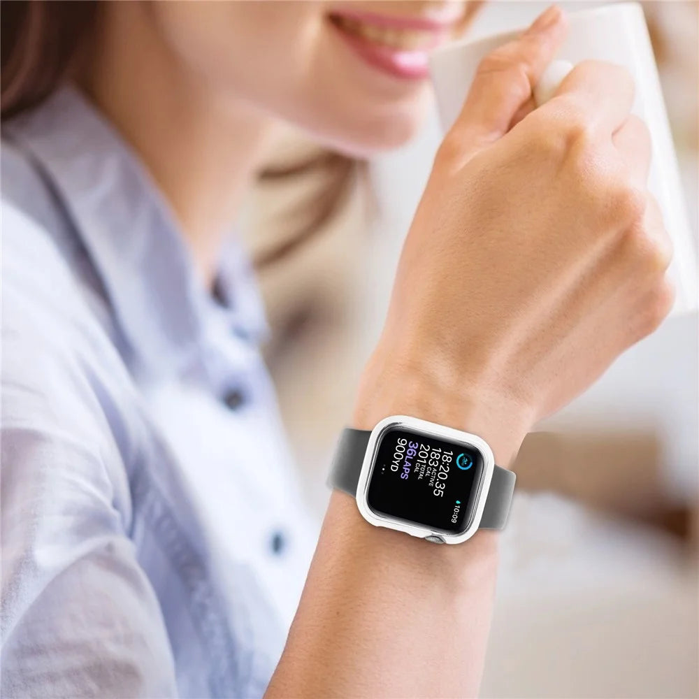 Electroplating PC Smart Watch Case Shell with Tempered Glass Film for Apple Watch Series 1/2/3 42mm - White/Silver - 7