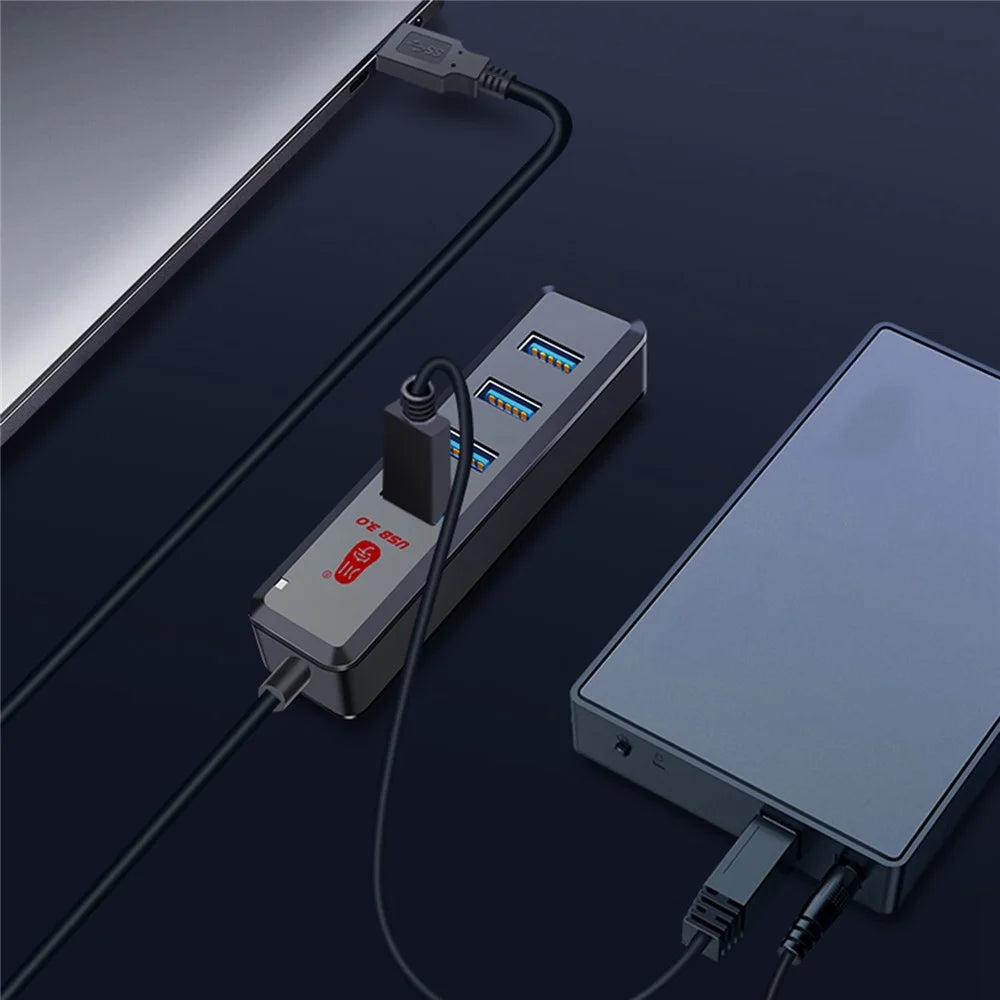 KAWAU H302-100CM Multi USB Port Expander with Micro-B Charging Port USB Splitter 4-port USB 3.0 Hub with 100cm Cable, Support Fast Data Transfer - 3