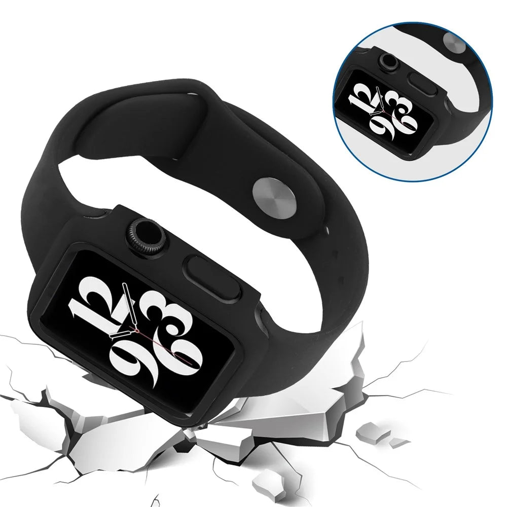For Apple Watch Series 9 / 8 / 7 45mm All-Inclusive Watch Case Hard PC Shell with Tempered Glass Film Integrated Cover - Black - 2