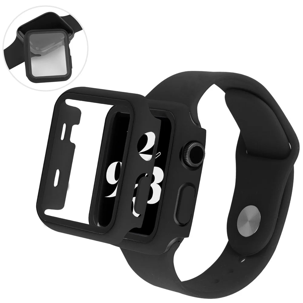 For Apple Watch Series 9 / 8 / 7 45mm All-Inclusive Watch Case Hard PC Shell with Tempered Glass Film Integrated Cover - Black - 4