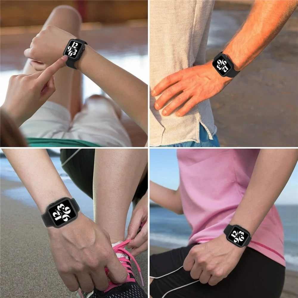 For Apple Watch Series 9 / 8 / 7 45mm All-Inclusive Watch Case Hard PC Shell with Tempered Glass Film Integrated Cover - Black - 5