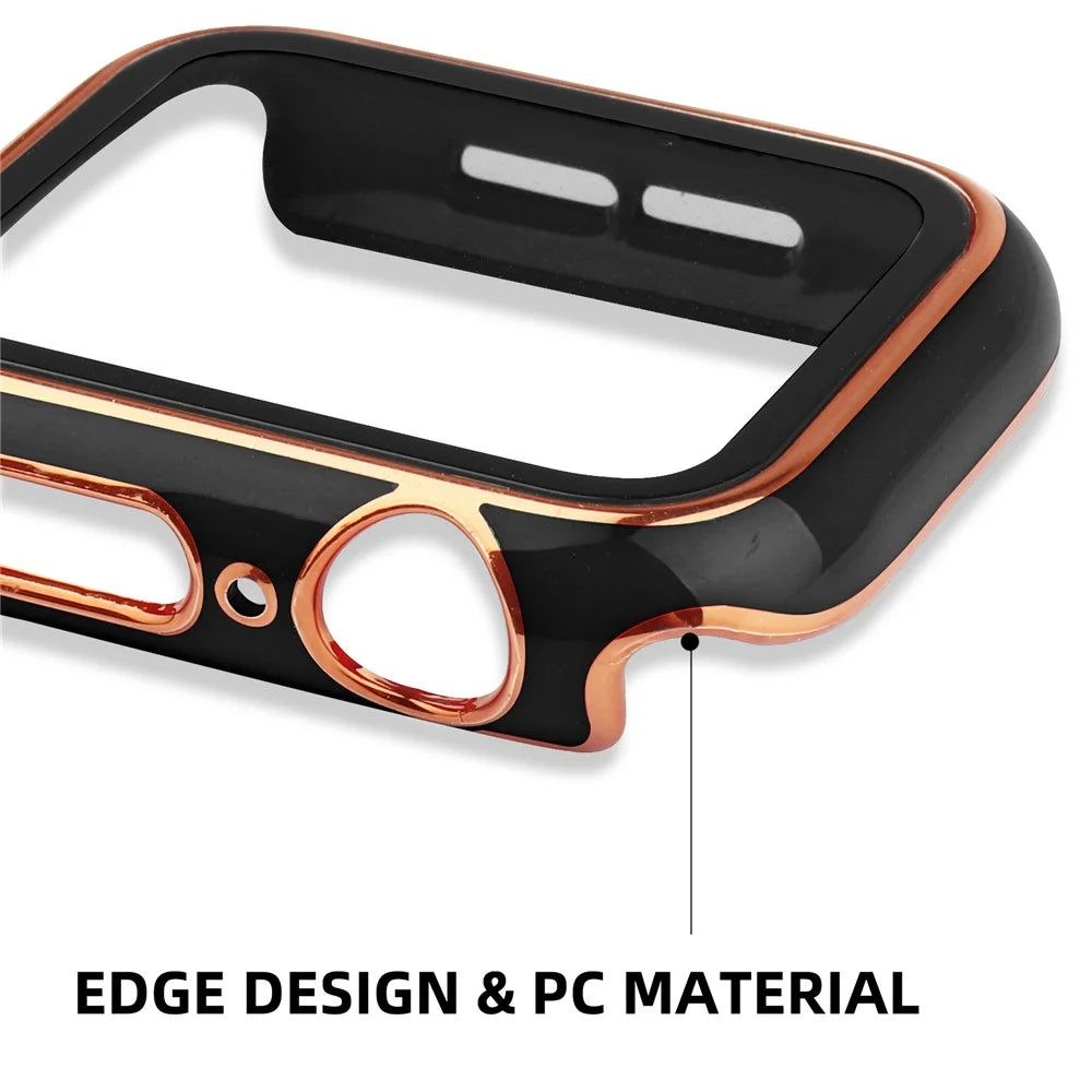 For Apple Watch Series 9 / 8 / 7 45mm Dual Color Electroplating Watch Case Built-in Tempered Glass Screen Protector Hard PC Overall Protective Cover - Black / Gold - 2
