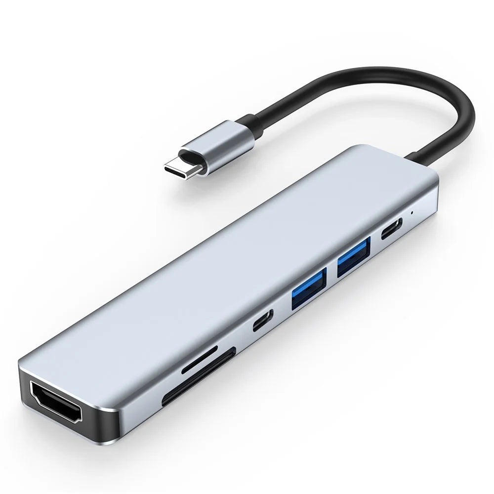 2121 7-in-1 USB-C Docking Station Lightweight Portable USB Hub Adapter Multi-Port Type-C Converter Support HD 4K 30Hz, PD 87W, 5.0Gbps Data Transmission - 1