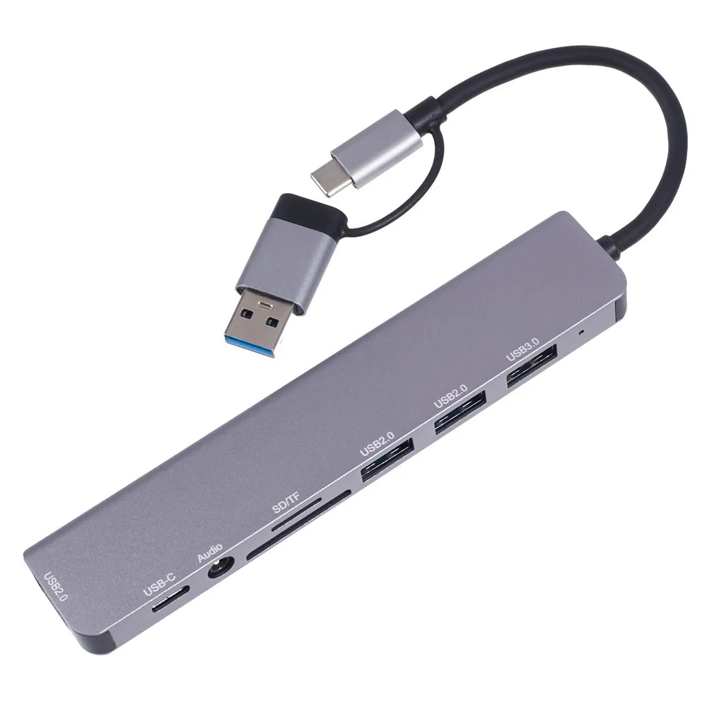 2218TU 8 in 1 USB Hub Adapter USB / Type-C to USB3.0 + 3 USB 2.0 + USB-C + SD / TF + 3.5mm Docking Station - 2