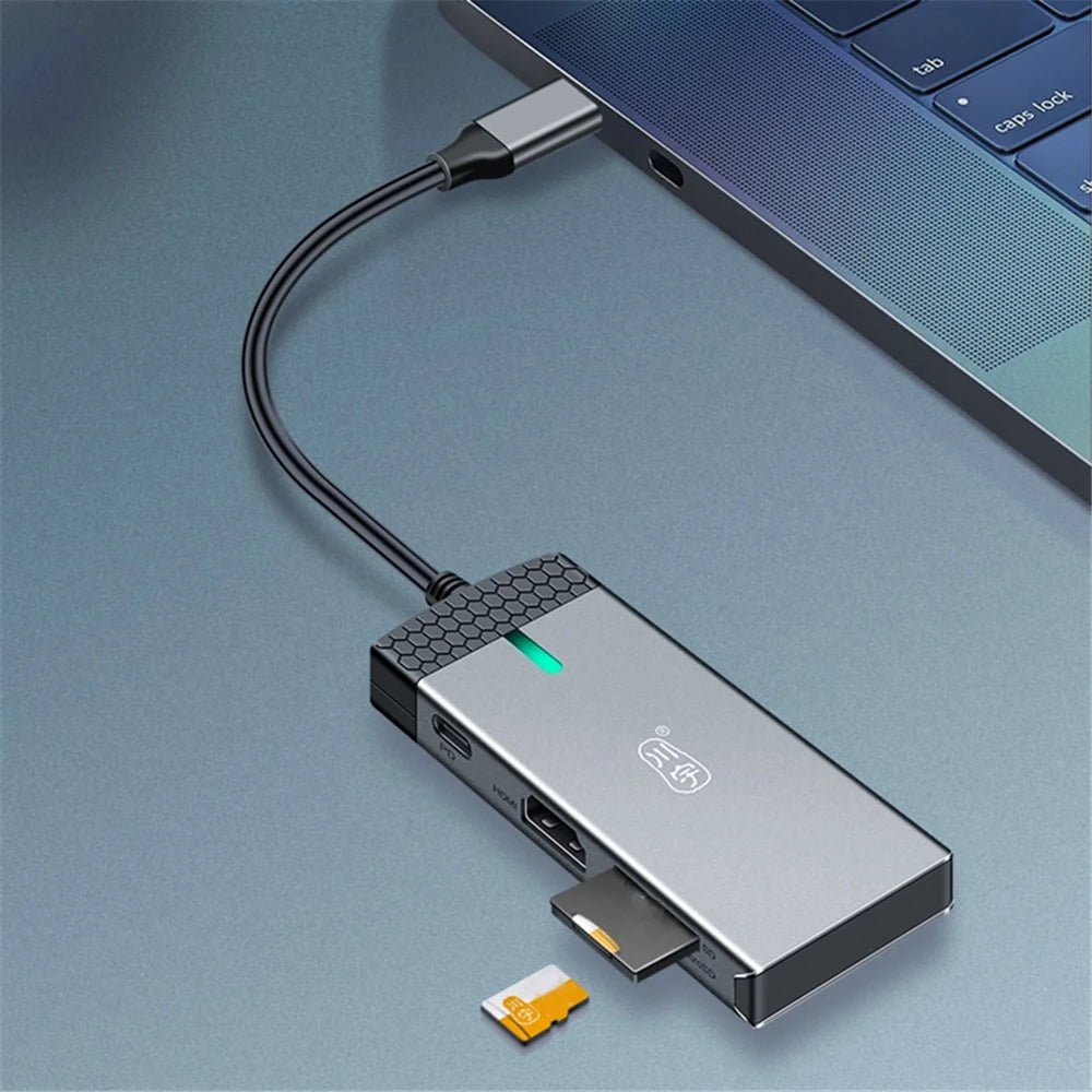 KAWAU H352 15cm Type-C Hub Adapter USB-C Docking Station with HD+2 USB3.0+Type-C+PD3.0+SD / TF Ports - 7