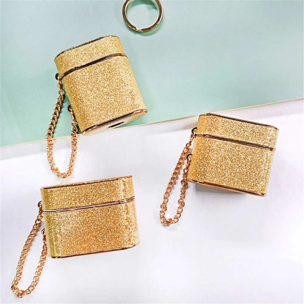 For Apple AirPods Pro Leather Texture Glitter Powder Column Shape Bluetooth-compatible Earphone Cover - Yellow - 2