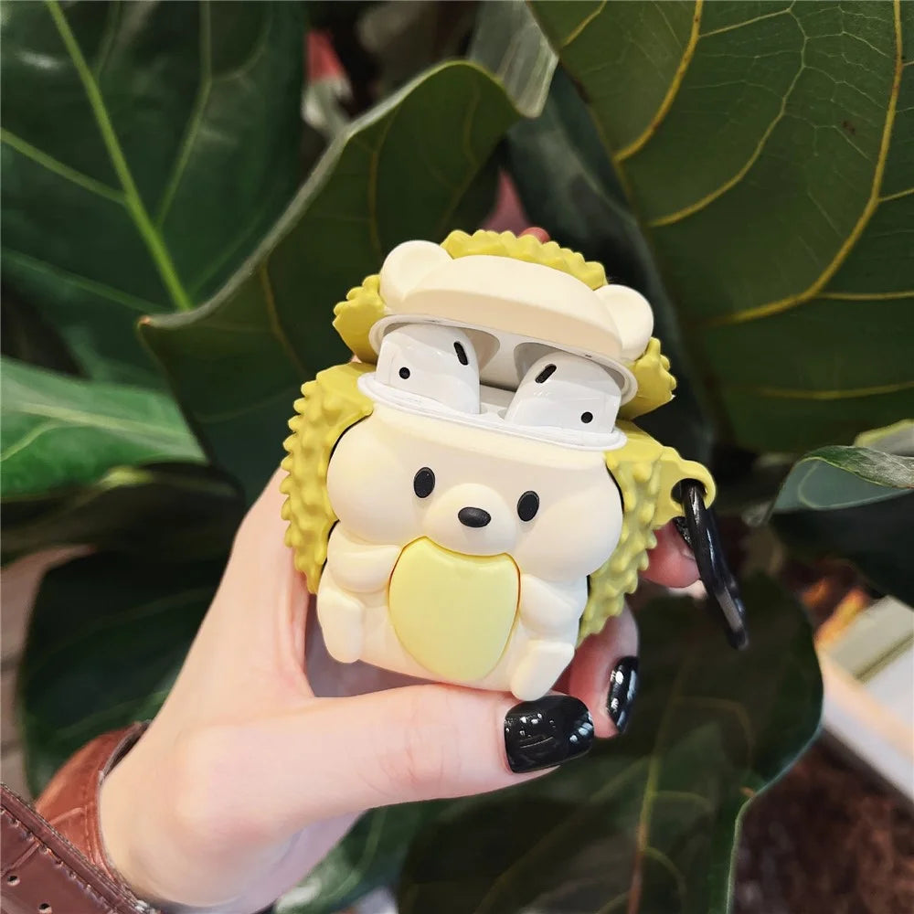 For Apple AirPods with Wireless Charging Case (2019)  /  AirPods with Charging Case (2019) (2016) Hedgehog Durian Silicone Cover - 3