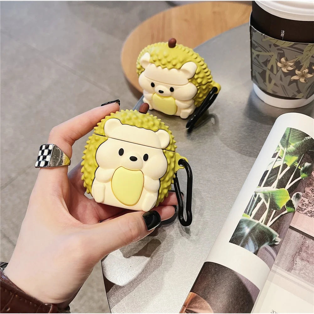 For AirPods 3 Silicone Cover Cartoon Hedgehog Durian Protective Case with Anti-Lost Buckle - 5