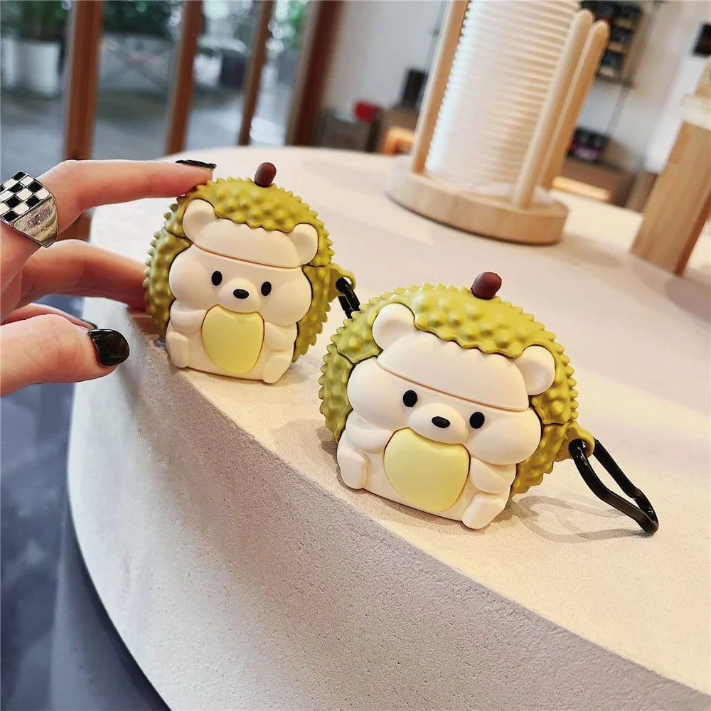 For AirPods 3 Silicone Cover Cartoon Hedgehog Durian Protective Case with Anti-Lost Buckle - 6