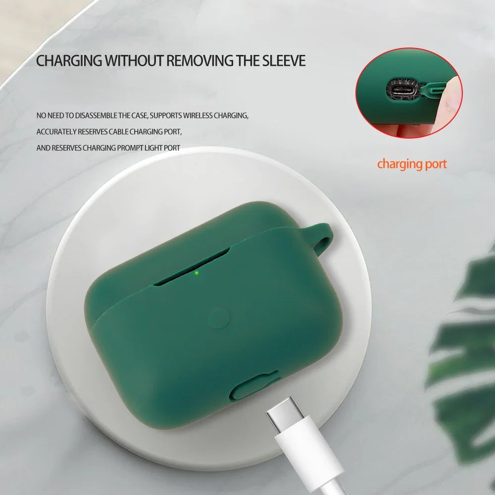 For Marshall Motif II A.N.C. Earbuds Silicone Carrying Cover with Anti-Lost Buckle - Blackish Green - 2