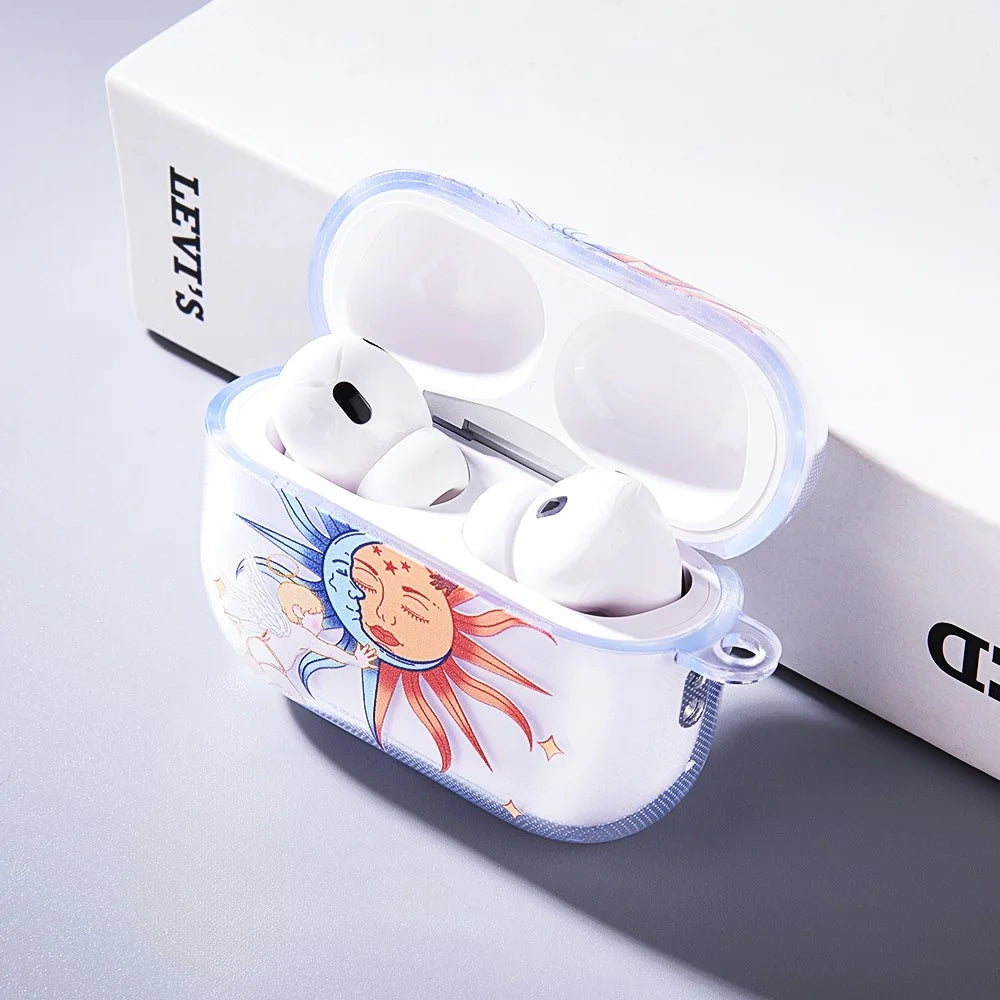 For Apple AirPods Pro Charging Case Cover Pattern Print TWS Earbuds TPU Case - Sun Angel  /  Transparent - 2