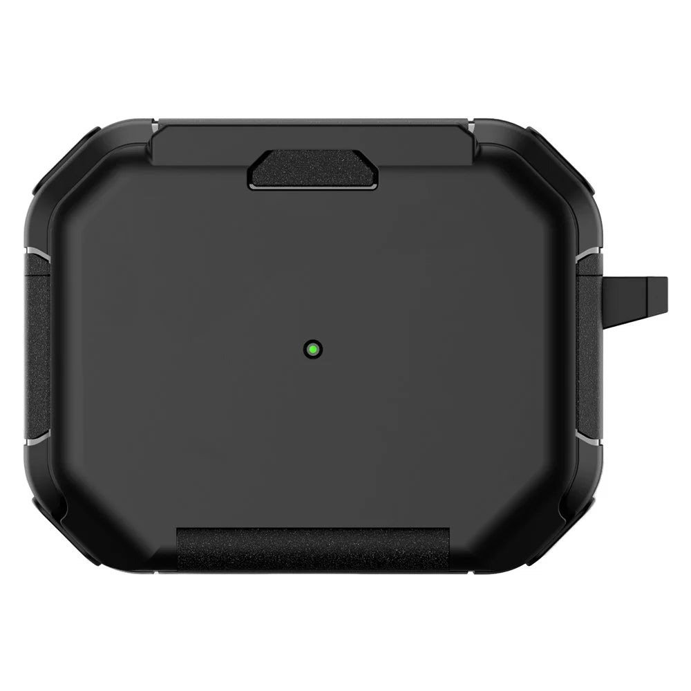 For Apple AirPods Pro Case Flip Stand PC+TPU Anti-Drop Earphone Cover with Carabiner - Black - 1