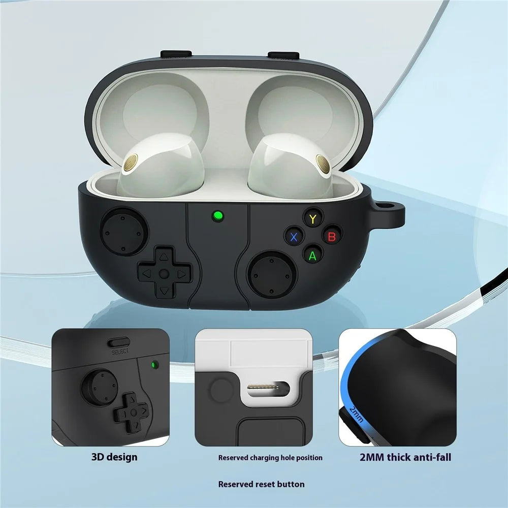For Sony WF-1000XM5 Game Console Design Bluetooth-compatible Earphone Cover Liquid Silicone Anti-Drop Case - Dark Grey - 5