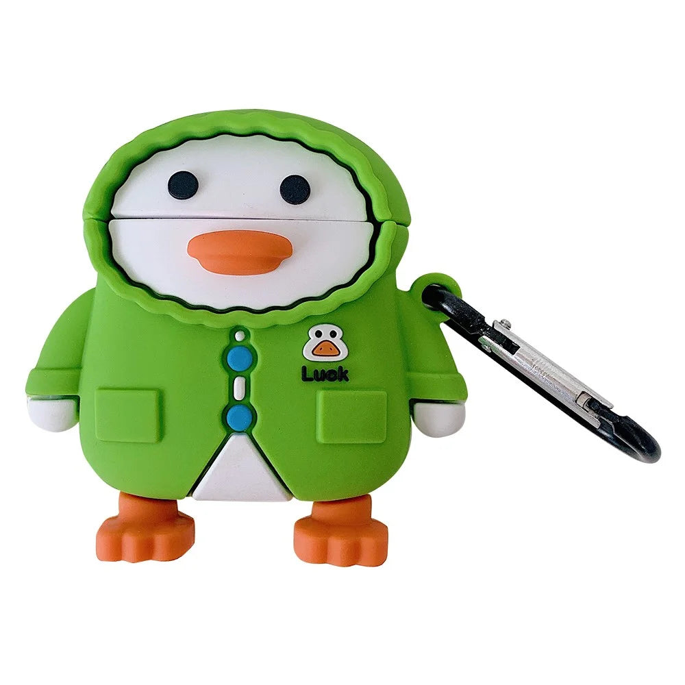 For Apple AirPods 3 Case Raincoat Duck Silicone Protective Cover with Carabiner - 1