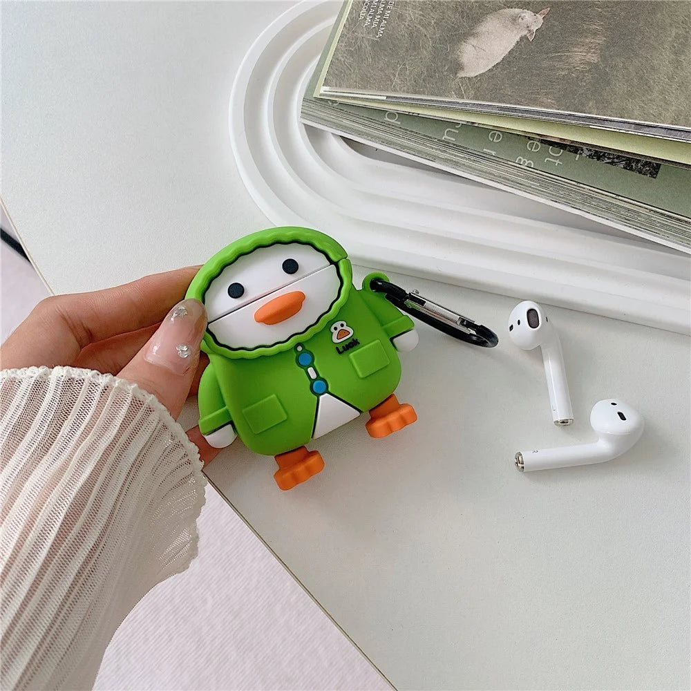 For Apple AirPods 3 Case Raincoat Duck Silicone Protective Cover with Carabiner - 2
