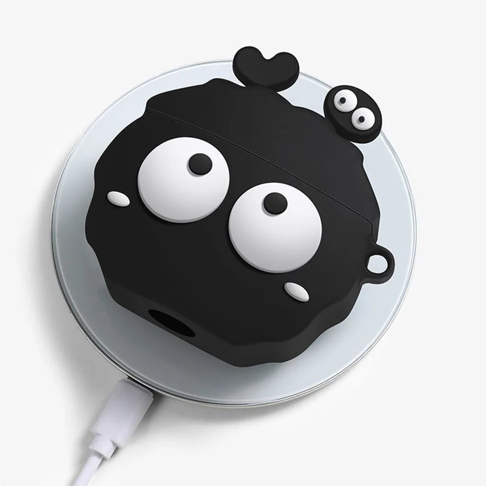 For Apple AirPods Pro Silicone Case Big Eyes Briquette Bluetooth-compatible Earphone Cover with Carabiner - Stye A - 4