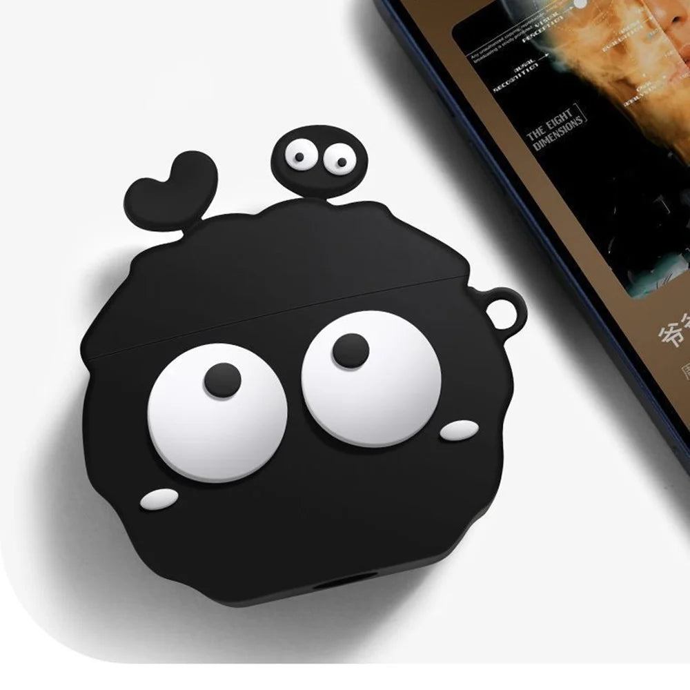 For Apple AirPods Pro Silicone Case Big Eyes Briquette Bluetooth-compatible Earphone Cover with Carabiner - Stye A - 5