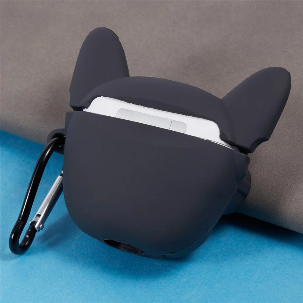 For Apple AirPods Pro Bluetooth-compatible Earphones Silicone Cover Bulldog Protective Case with Carabiner - Black - 4