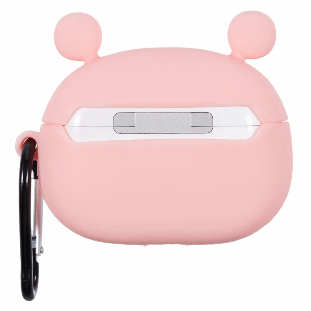 For Apple AirPods Pro Bluetooth-compatible Earphones Silicone Cover Big Eyed Frog Protective Case with Carabiner - Pink - 2