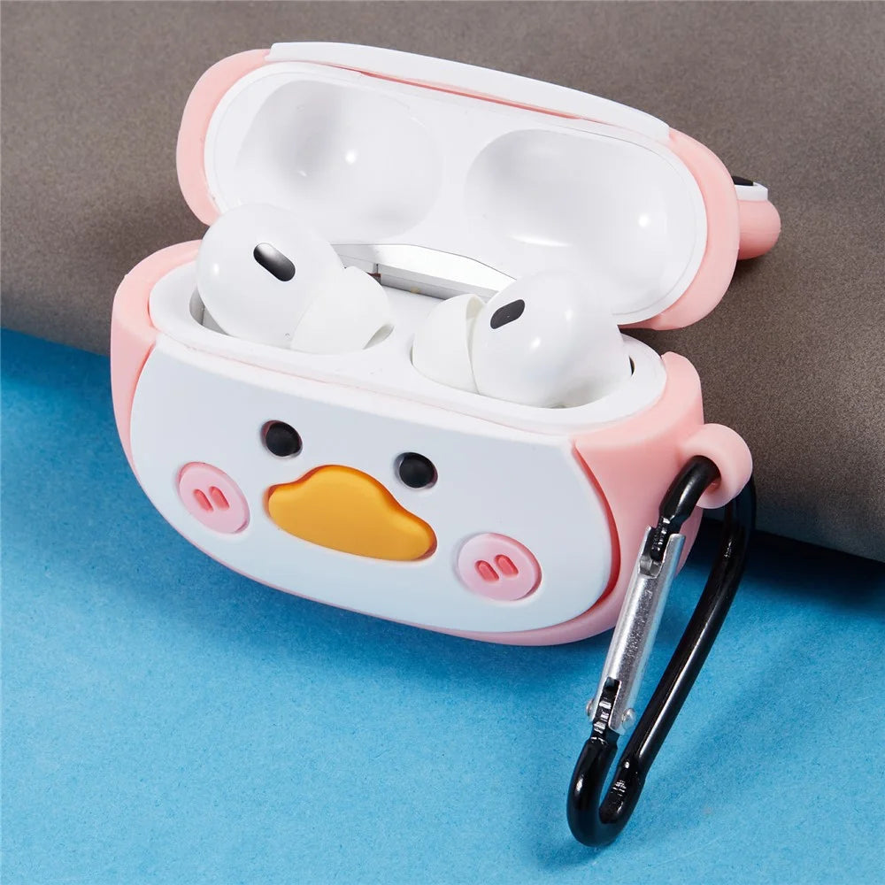 For Apple AirPods Pro Bluetooth-compatible Earphones Silicone Cover Big Eyed Frog Protective Case with Carabiner - Pink - 5