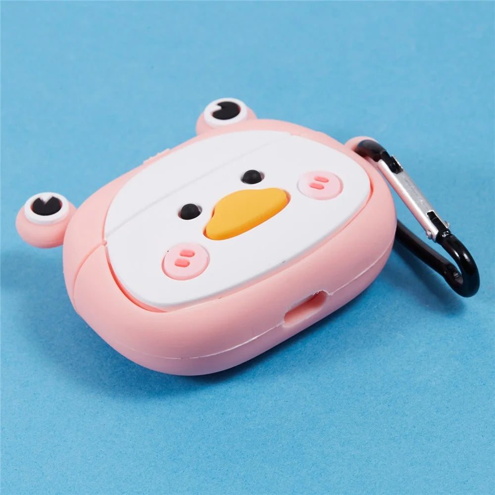 For Apple AirPods Pro Bluetooth-compatible Earphones Silicone Cover Big Eyed Frog Protective Case with Carabiner - Pink - 6