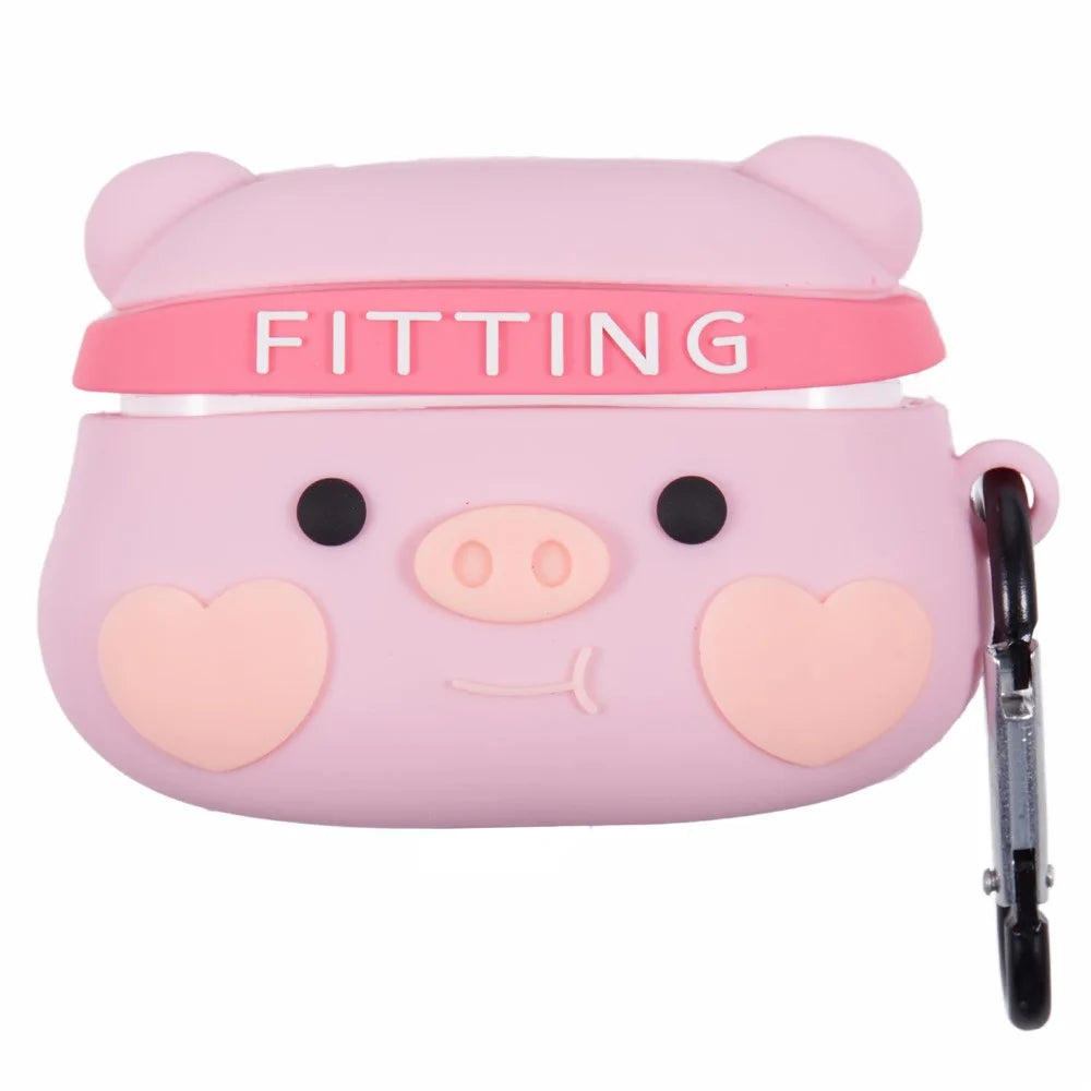For Apple AirPods Pro Bluetooth-compatible Earphones Silicone Cover Pig Head Protective Case with Carabiner - 1
