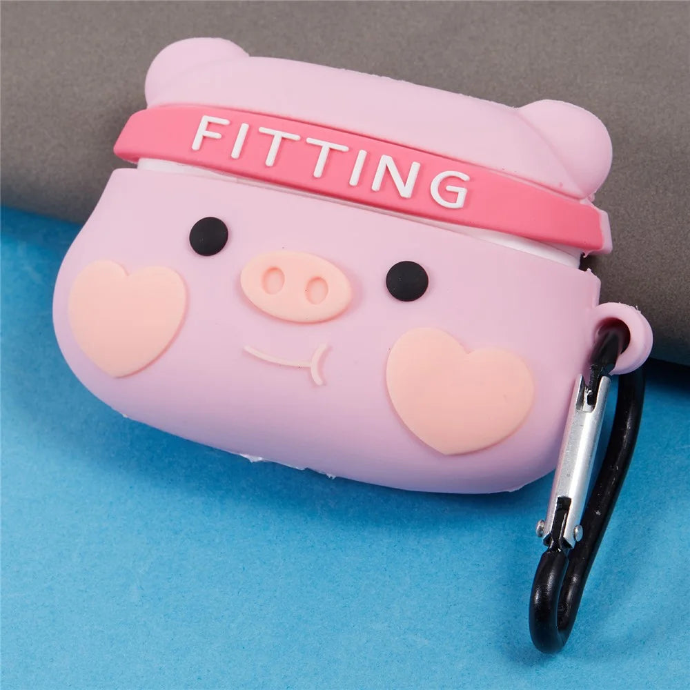 For Apple AirPods Pro Bluetooth-compatible Earphones Silicone Cover Pig Head Protective Case with Carabiner - 3