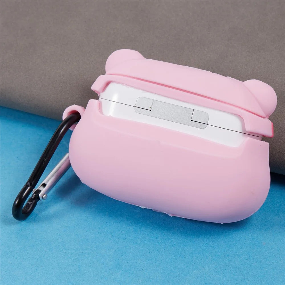 For Apple AirPods Pro Bluetooth-compatible Earphones Silicone Cover Pig Head Protective Case with Carabiner - 4