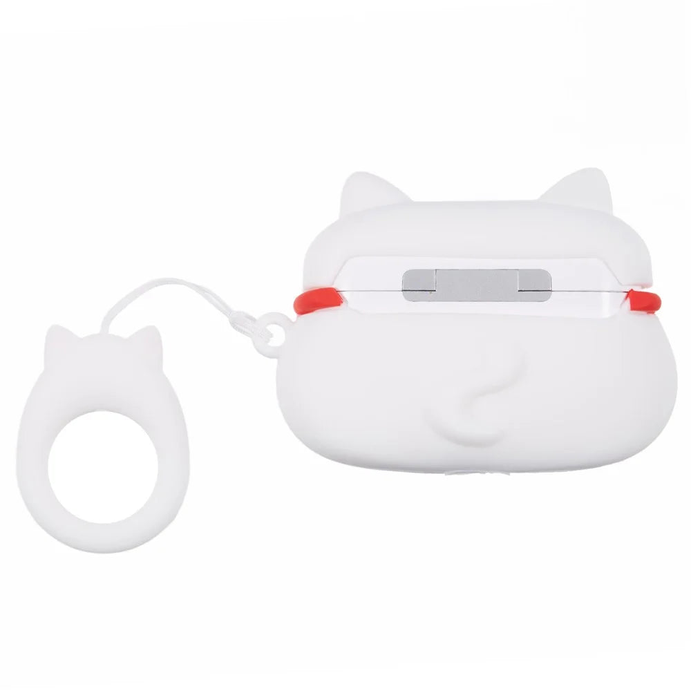 Silicone Cover for Apple AirPods Pro Bluetooth-compatible Earphones Lucky Cat Protective Case with Loop Strap - White - 2