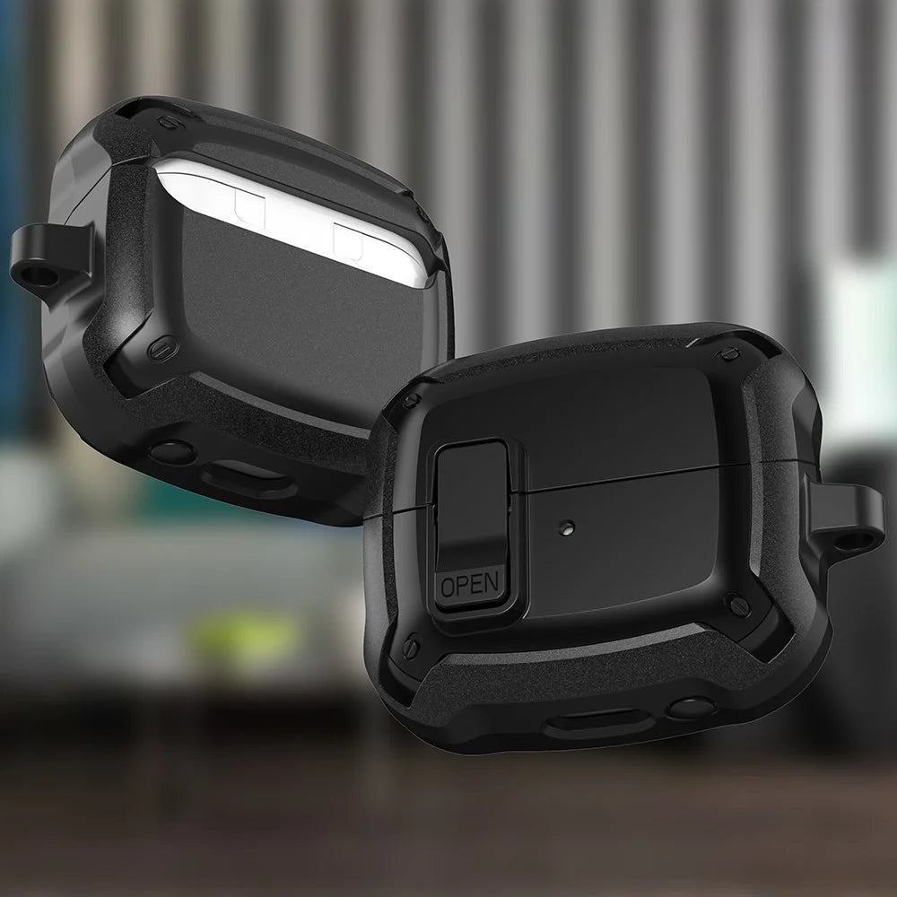 For Samsung Galaxy Buds3 / Buds3 Pro Bluetooth-compatible Earphone Cover TPU+PC Anti-Drop Case with Buckle - All Black - 4