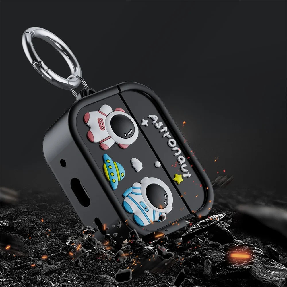 For AirPods Pro 2 Case Cute Astronaut Design Silicone Earphone Cover with Carabiner - Black - 3
