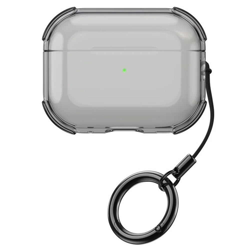 For Apple AirPods 3 Case Earphone Protective TPU Cover with Ring Strap - Transparent Black - 1