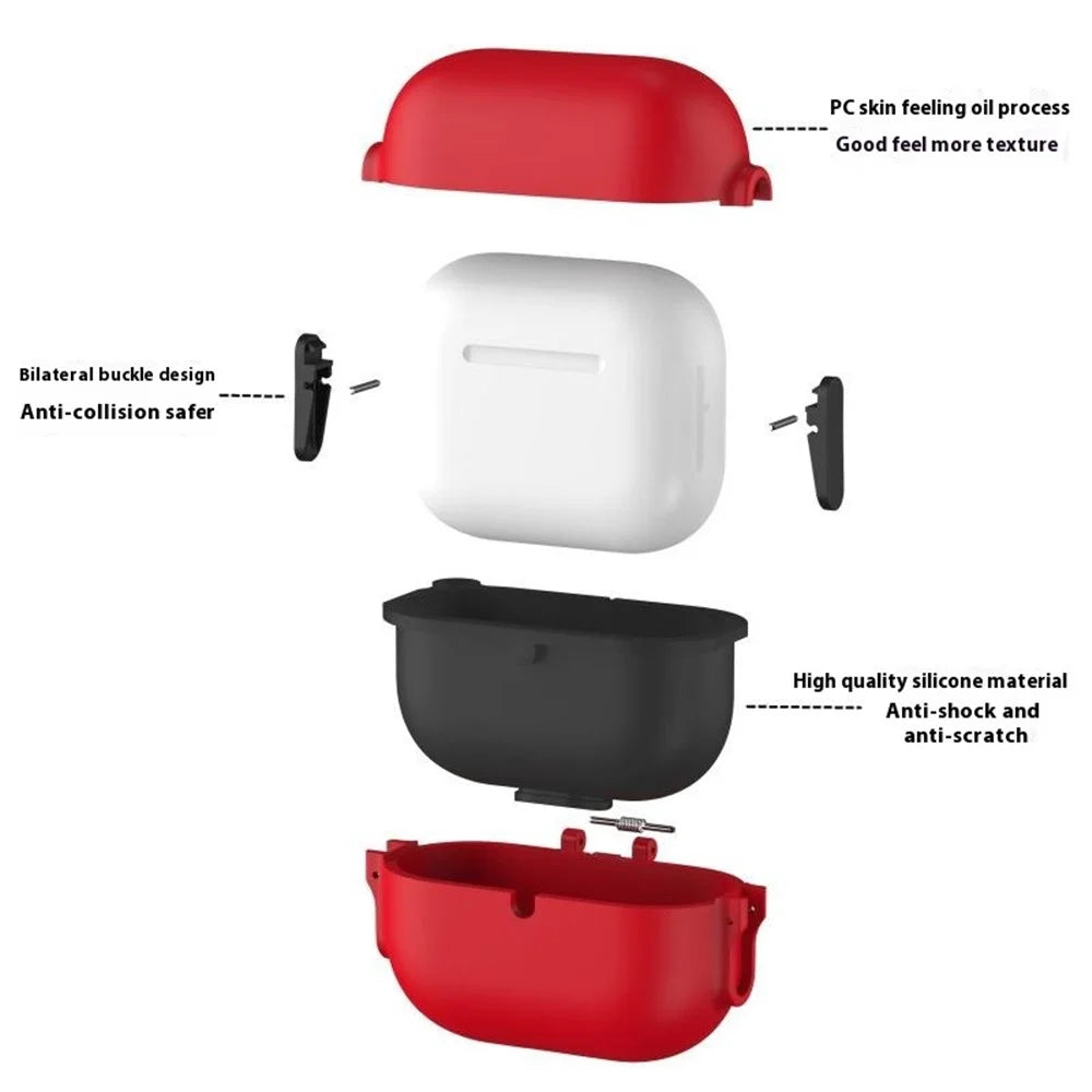 For AirPods Pro 2 Case Secure Dual-Lock Protective Silicone Cover with Carabiner - Red - 3