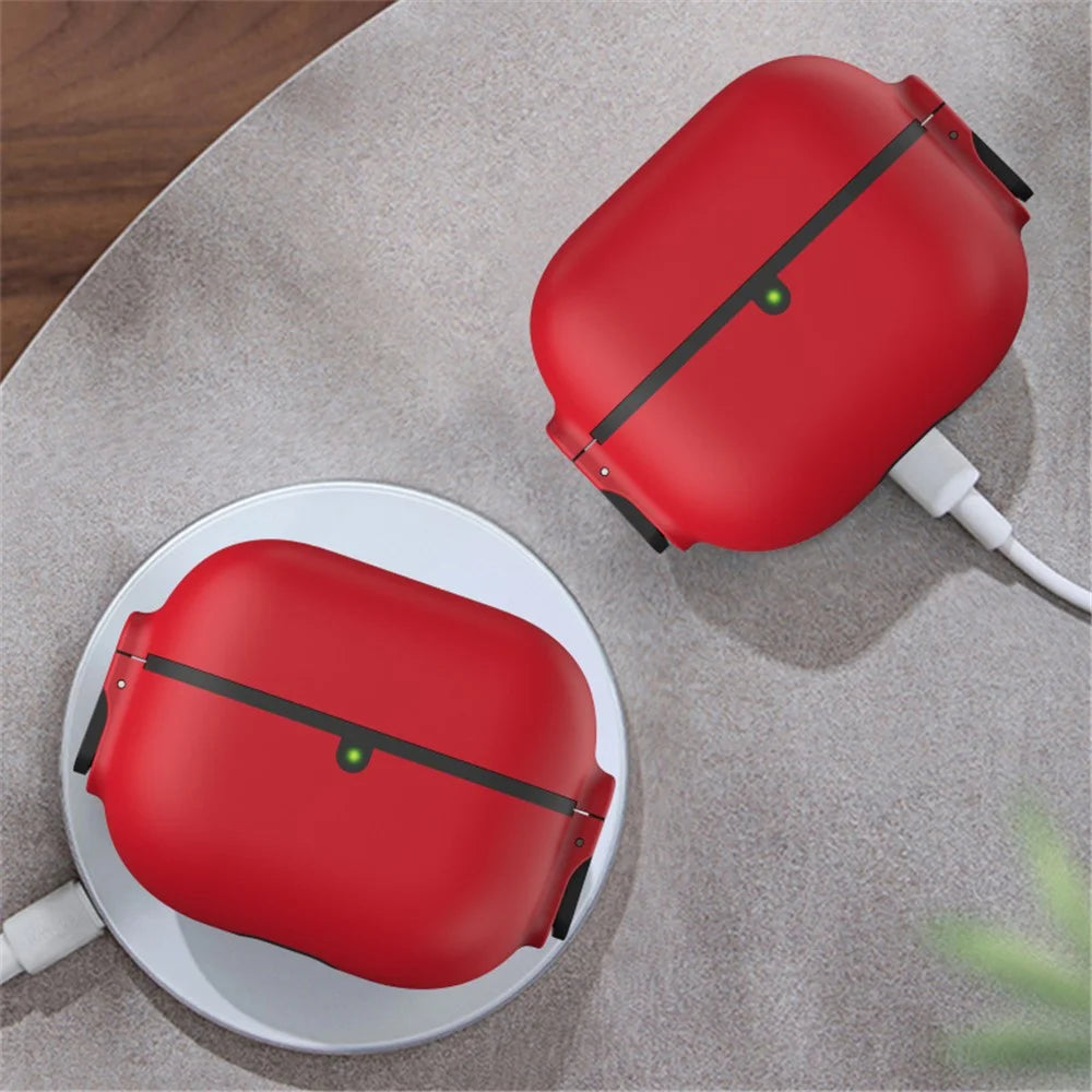 For AirPods Pro 2 Case Secure Dual-Lock Protective Silicone Cover with Carabiner - Red - 4