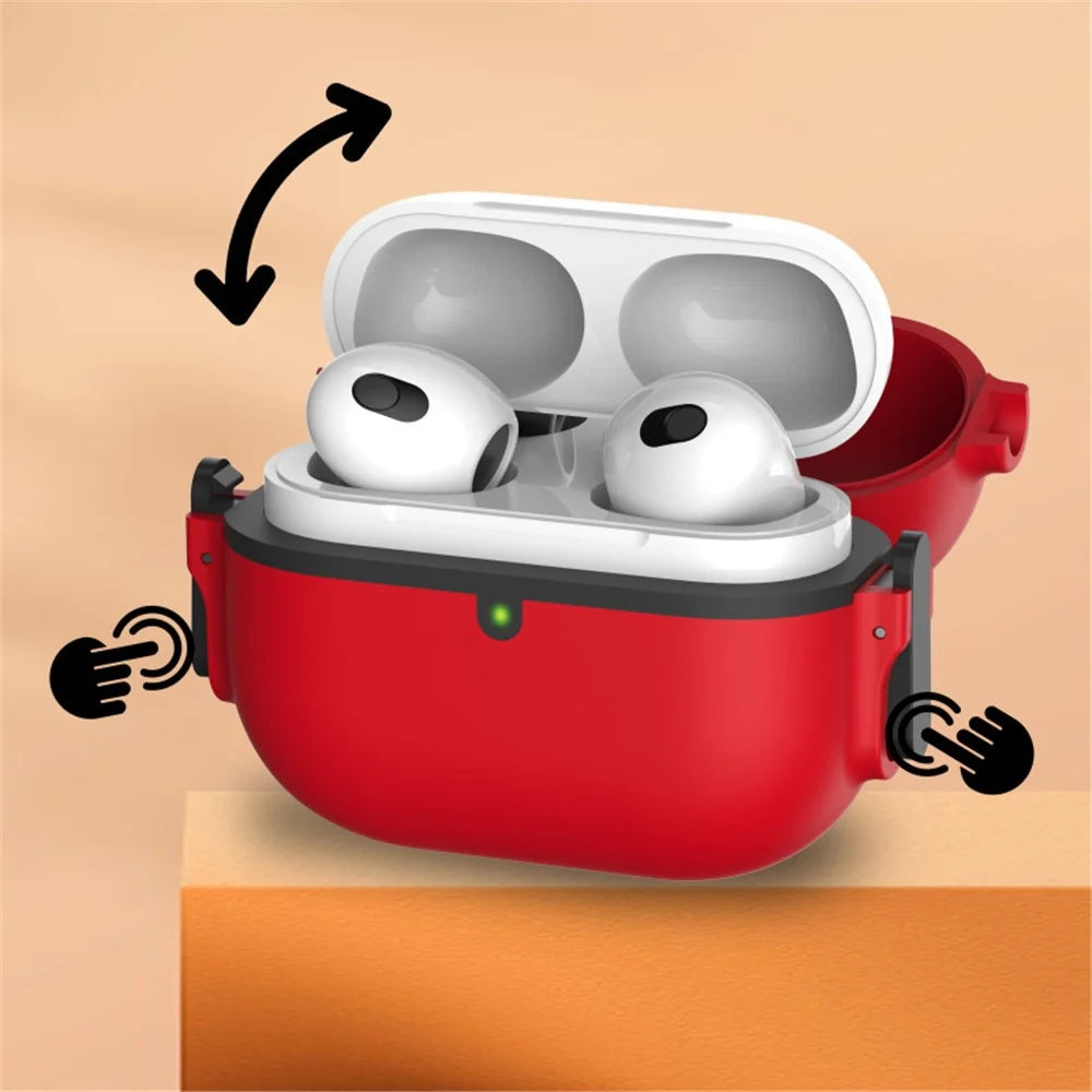 For AirPods Pro 2 Case Secure Dual-Lock Protective Silicone Cover with Carabiner - Red - 6