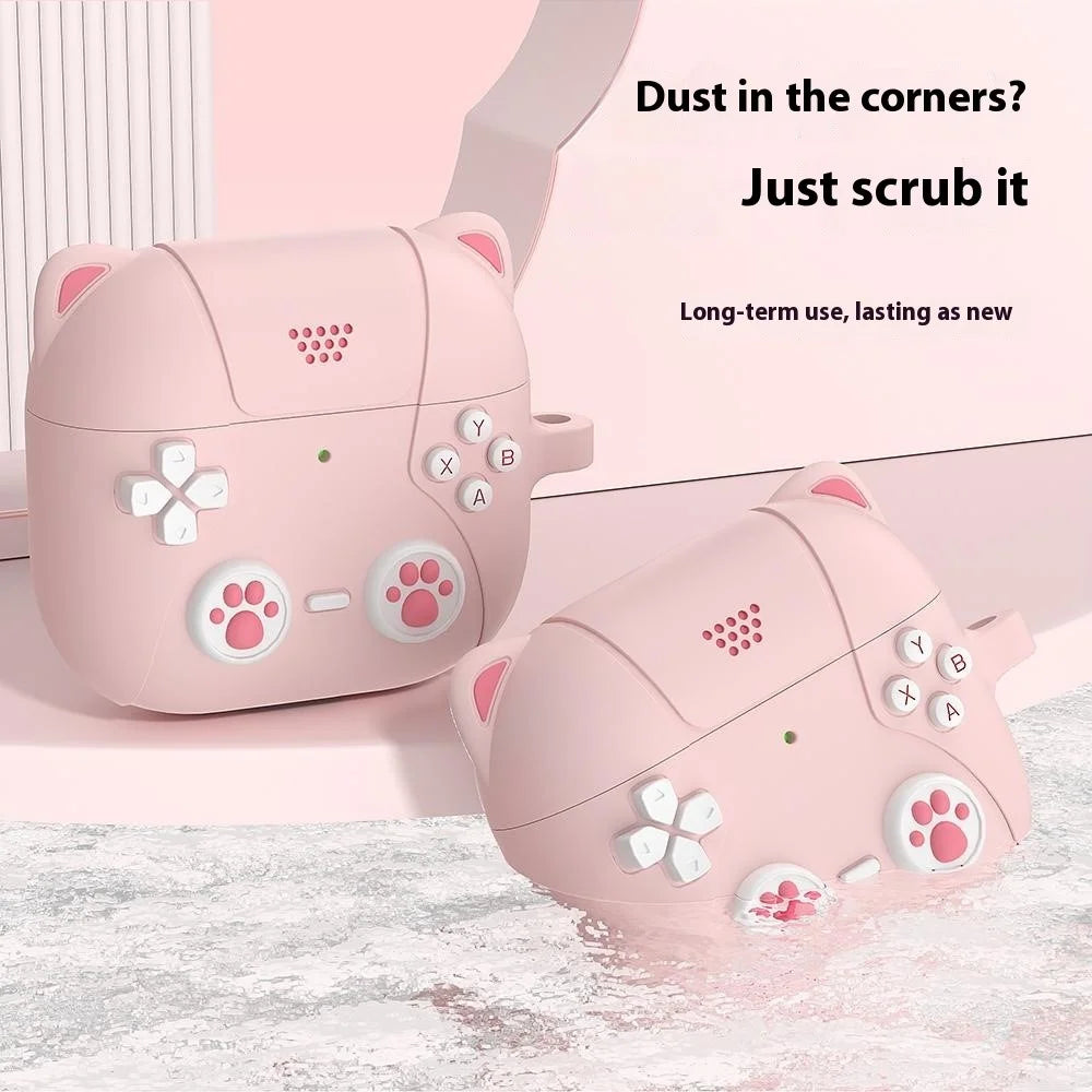 For AirPods 4 Case Cute Cat Liquid Silicone Earphone Cover - Light Pink - 6