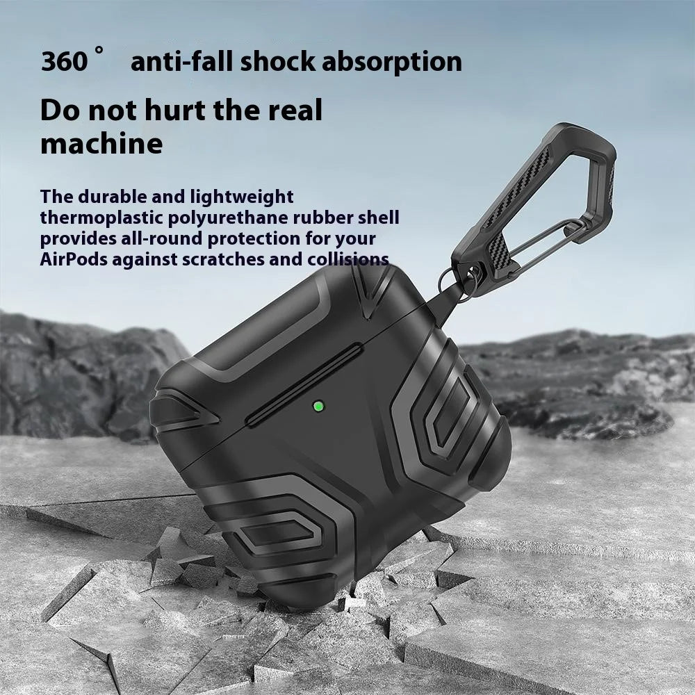 For AirPods 4 Case Split Design Soft TPU Shockproof Earphone Cover with Carabiner - Black - 2