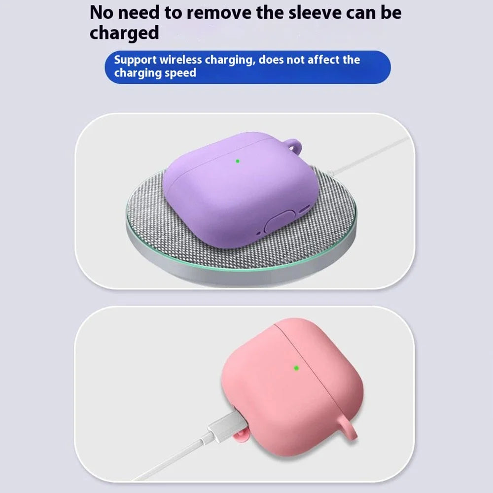 For AirPods 4 Silicone Case Soft Wireless Earbud Organizer Cover Thickness 1.5mm with Carabiner - White - 7