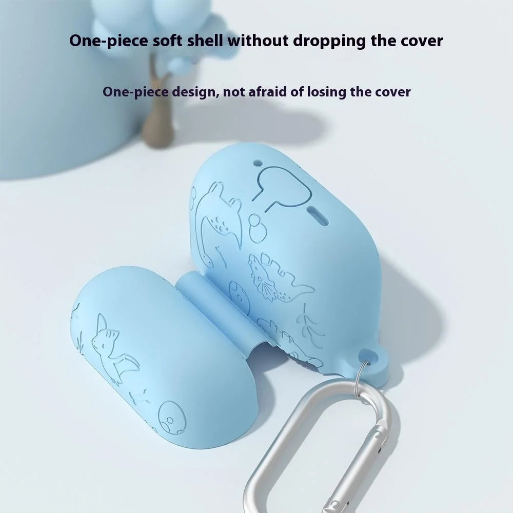 For Apple AirPods 3 Case Unique Dinosaur Design Liquid Silicone Earphone Cover with Carabiner - Light Pink - 4