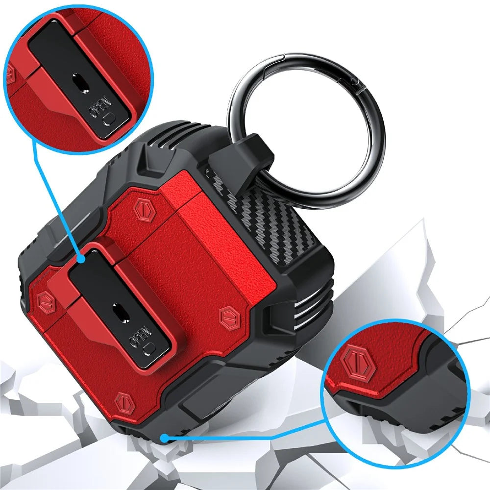For AirPods 4 Charging Case Cover Button Lock TPU+PC Bluetooth-compatible Earbuds Protector with Metal Buckle - Red - 2