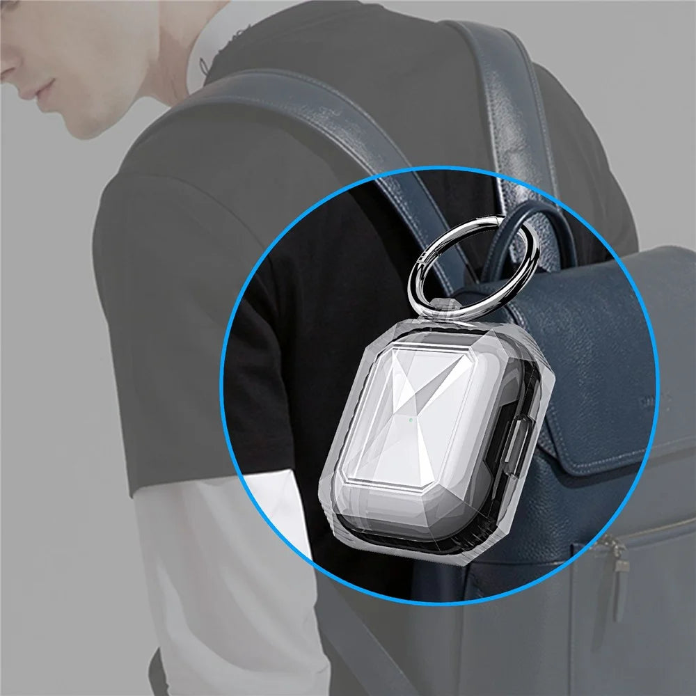 For AirPods 4 Charging Case Cover Contrast Color Bluetooth-compatible Earbuds TPU Case with Buckle - Transparent Black - 3
