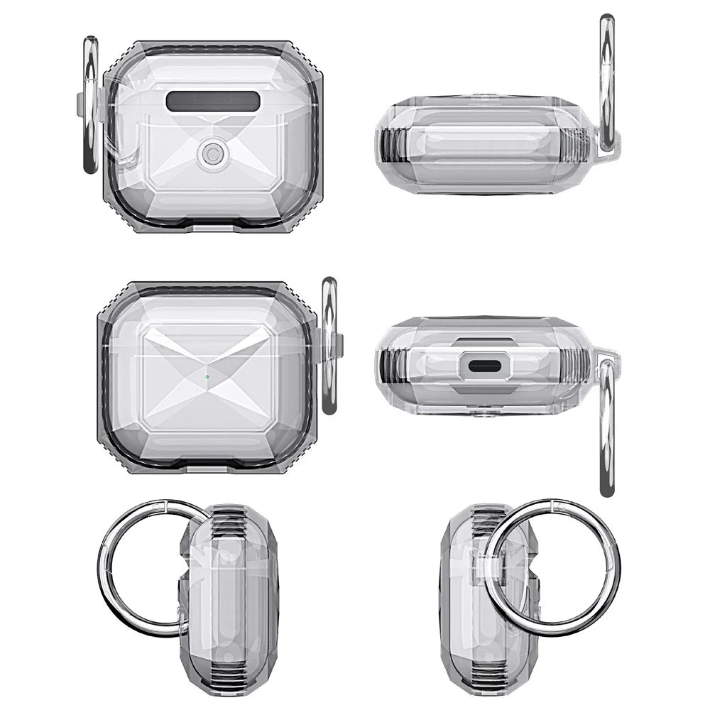 For AirPods 4 Charging Case Cover Contrast Color Bluetooth-compatible Earbuds TPU Case with Buckle - Transparent Black - 7